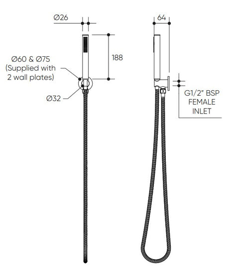 Elanna Baton Hand Shower on Fixed Elbow 60/75 drawing