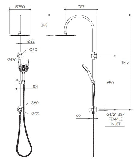 Elanna Combination Shower Set with Gooseneck Arm drawing