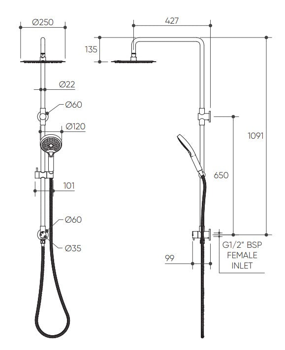 Elanna Combination Shower Set with Squareline Arm drawing
