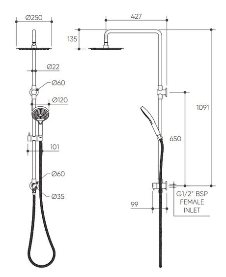 Elanna Combination Shower Set with Squareline Arm drawing
