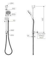 Elanna Rail Hand Shower Bottom Inlet drawing