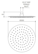 Elanna Rain Shower Head 250 Round drawing