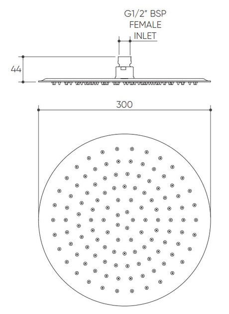 Elanna Rain Shower Head 300 Round drawing