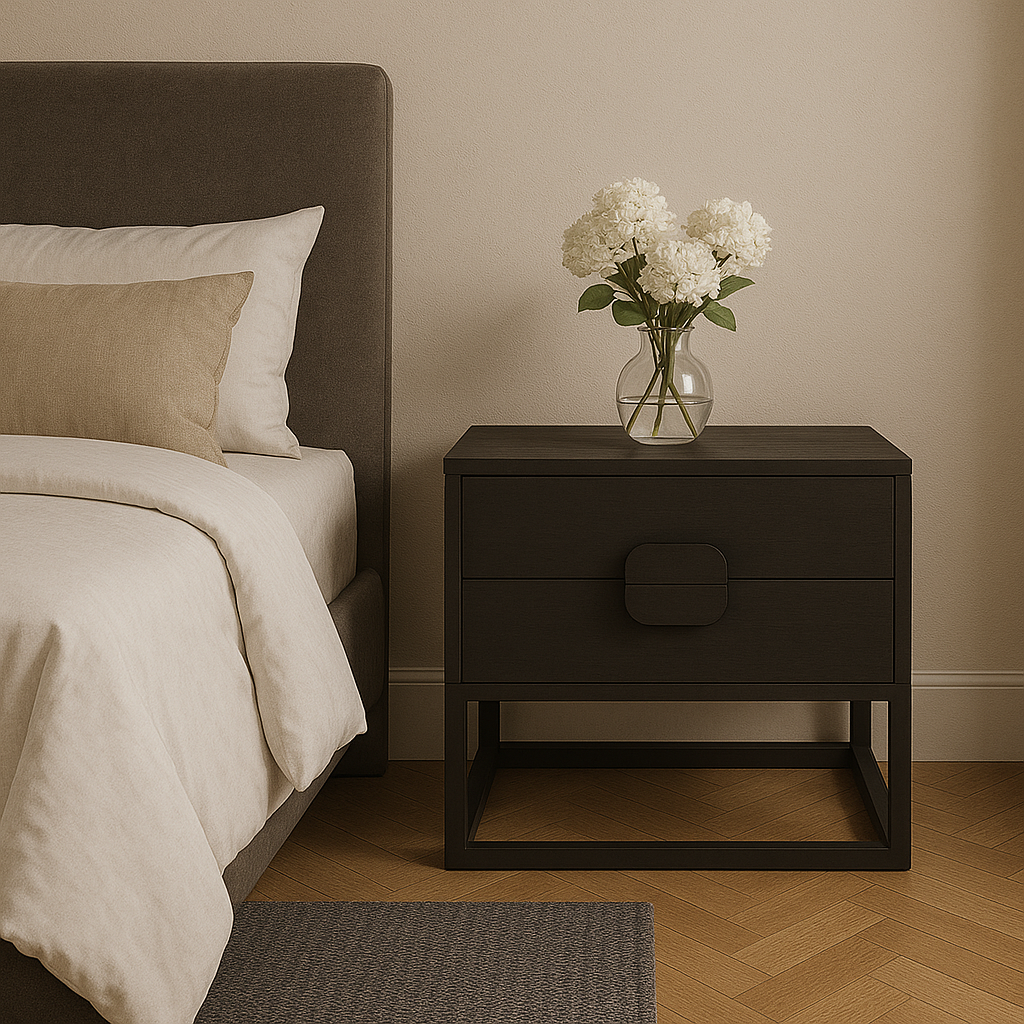 Elara Teak Bedside Table - Black - 0.61m