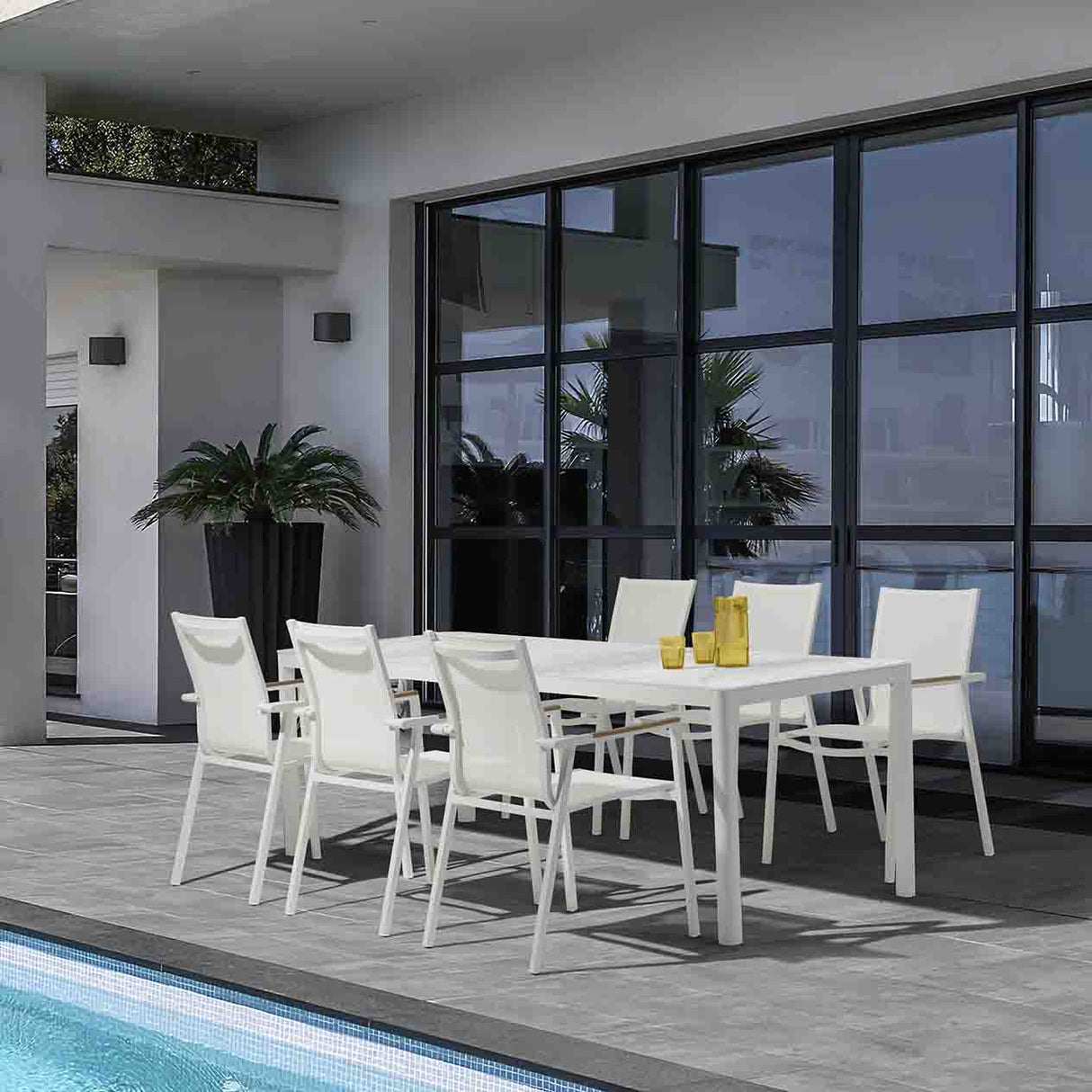 Ella Outdoor Aluminium Dining Table with Ceramic Glass Top 180 cm in Charcoal/Taupe/White