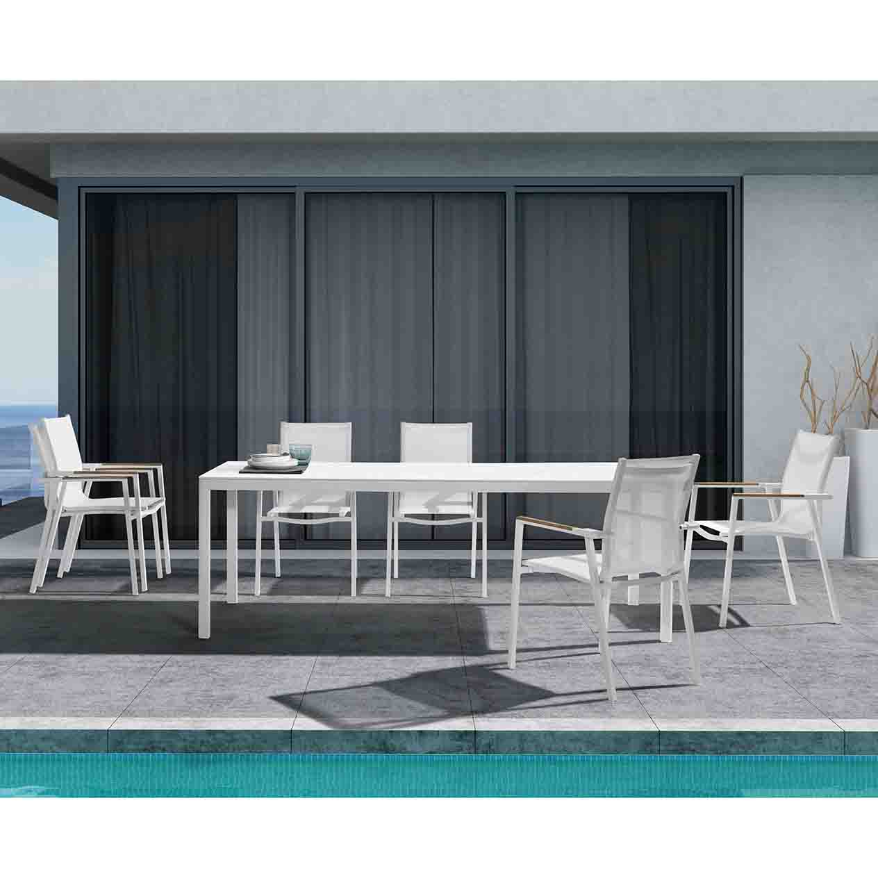Ella Outdoor Aluminium Dining Table with Ceramic Glass Top 180 cm in Charcoal/Taupe/White