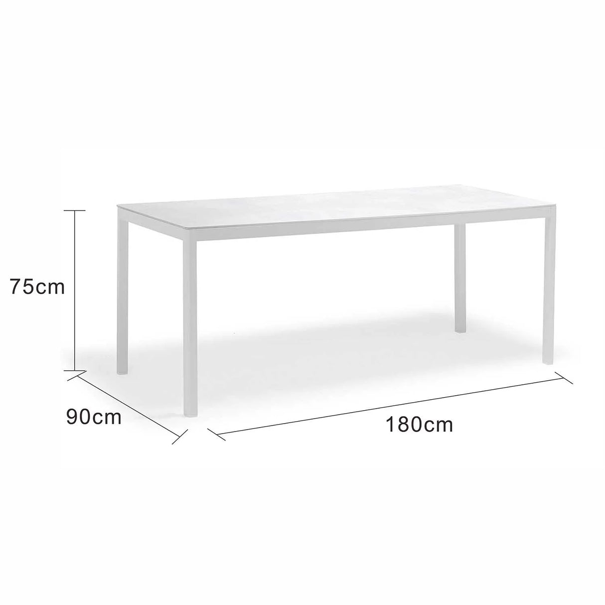 Ella Outdoor Aluminium Dining Table with Ceramic Glass Top 180 cm in Charcoal/Taupe/White