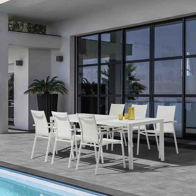 Ella Outdoor Aluminium Dining Table with Ceramic Glass Top 220 cm in Charcoal/Taupe/White