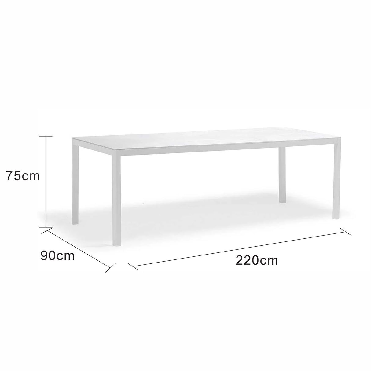 Ella Outdoor Aluminium Dining Table with Ceramic Glass Top 220 cm in Charcoal/Taupe/White