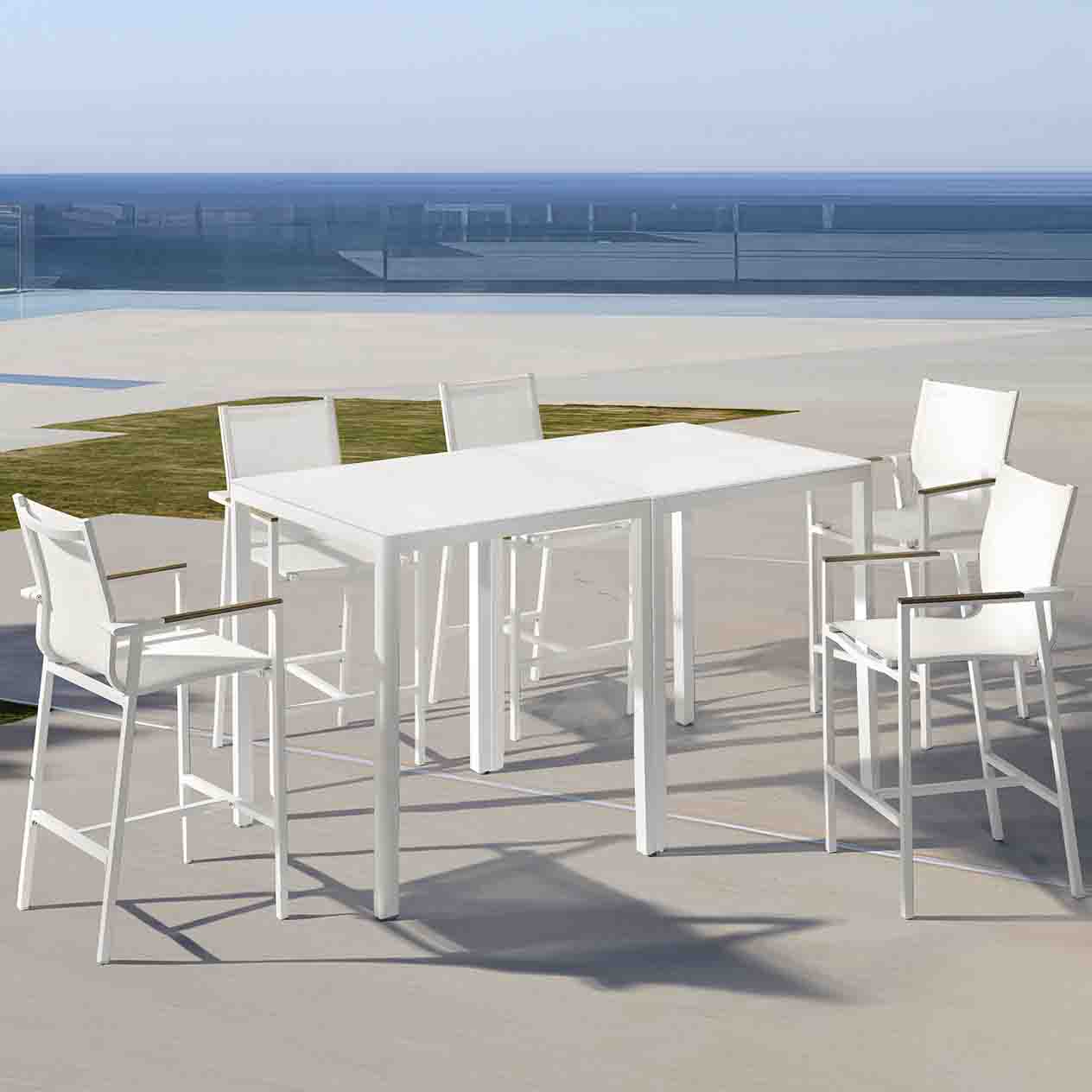 Ella Outdoor Aluminium Square Bar Table with Ceramic Glass Top 90 cm in Charcoal/Taupe/White