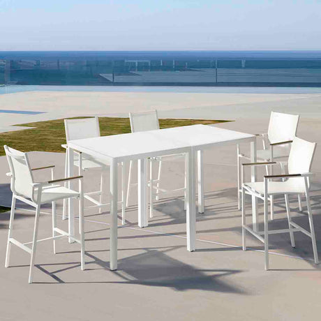 Ella Outdoor Aluminium Square Bar Table with Ceramic Glass Top 90 cm in Charcoal/Taupe/White