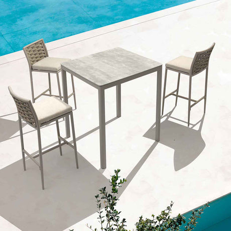 Ella Outdoor Aluminium Square Bar Table with Ceramic Glass Top 90 cm in Charcoal/Taupe/White
