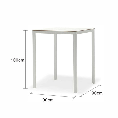 Ella Outdoor Aluminium Square Bar Table with Ceramic Glass Top 90 cm in Charcoal/Taupe/White
