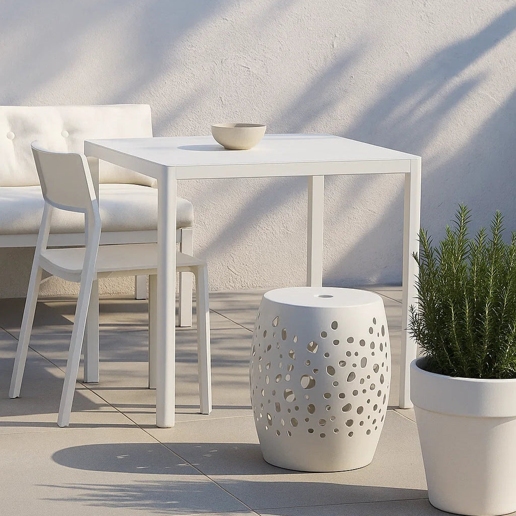 Ella Outdoor Aluminium Square Dining Table with Ceramic Glass Top 90 cm in Taupe/White