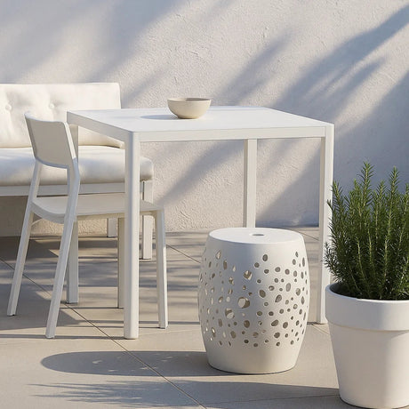Ella Outdoor Aluminium Square Dining Table with Ceramic Glass Top 90 cm in Taupe/White