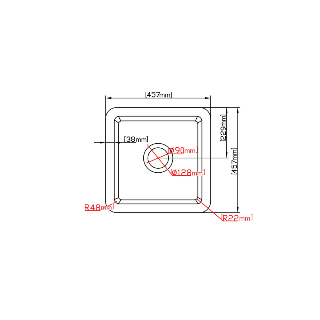 POS Camden Gloss White Fireclay Undermount Kitchen Sink 457x457x228mm