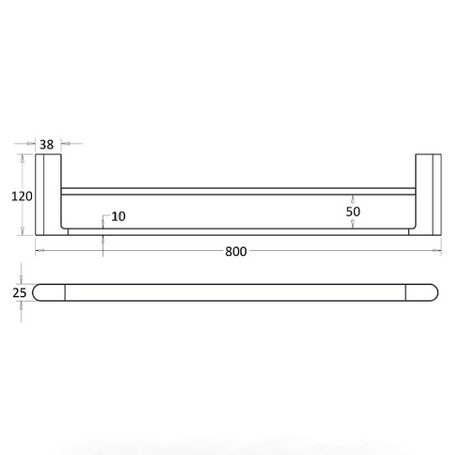 Flores Double Towel Rail 800 mm - Technical Drawing