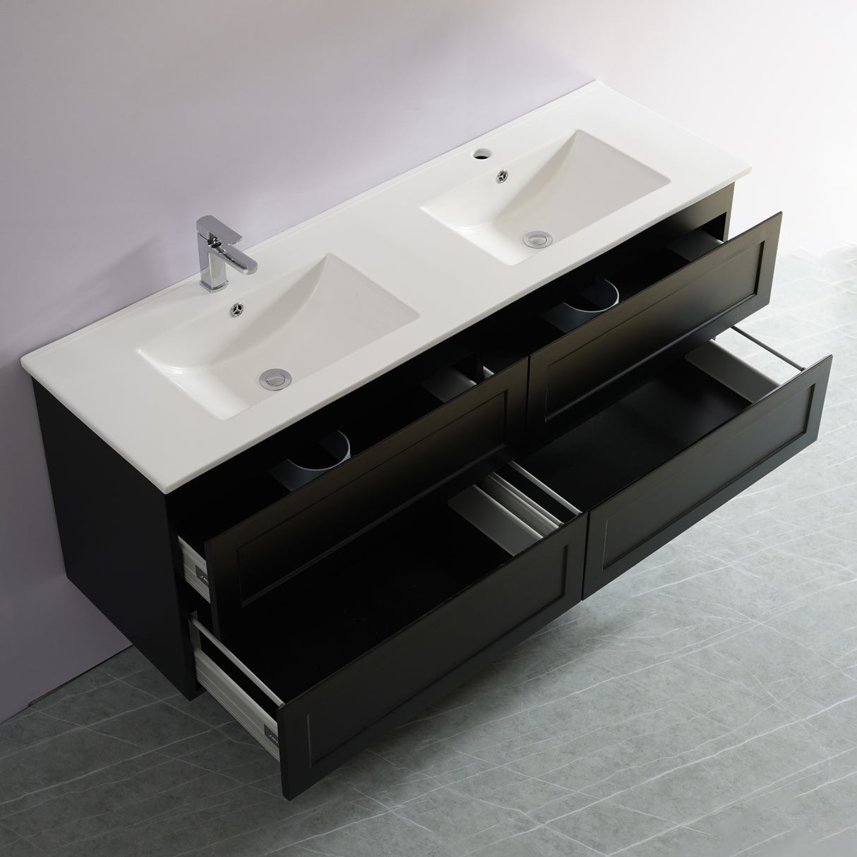 Fremantle PVC Wall Hung Cabinet Vanity 1500mm (Matte Black) (Single/Double Bowl)