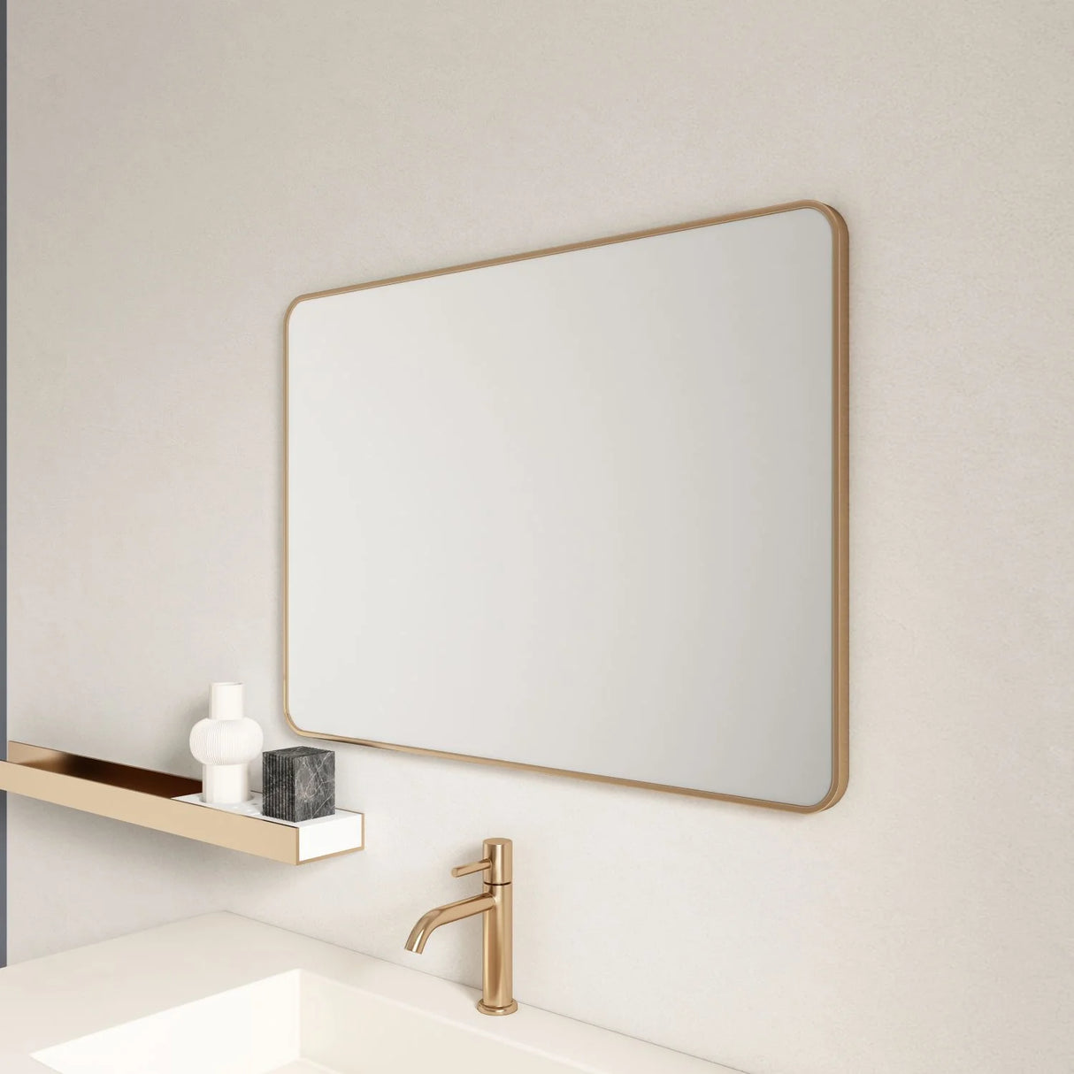 Aluminum Framed Rectangular Mirror 900x750mm - Brushed Gold