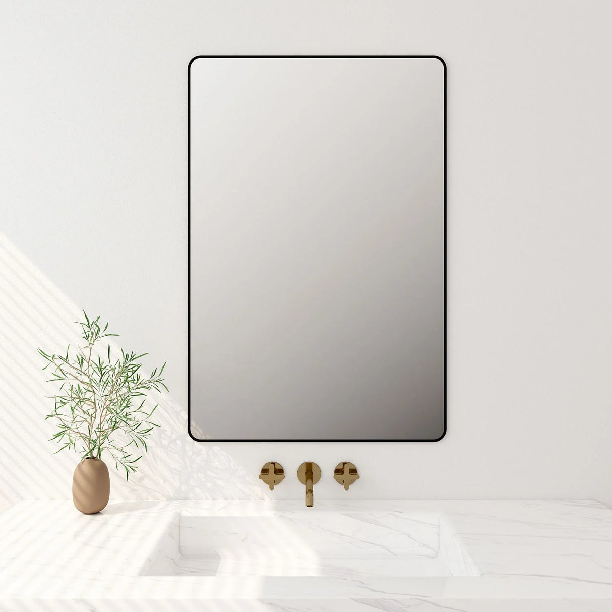 Aluminum Framed Rectangular Mirror 900x750mm - Matte Black