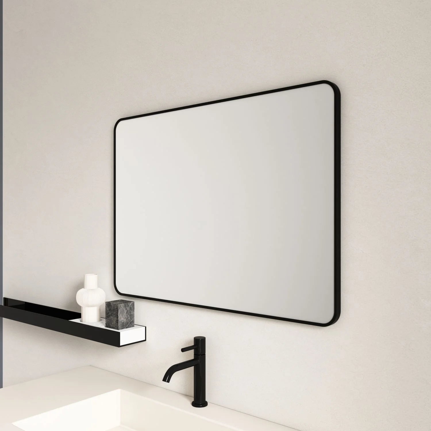 Aluminum Framed Rectangular Mirror 900x750mm - Matte Black