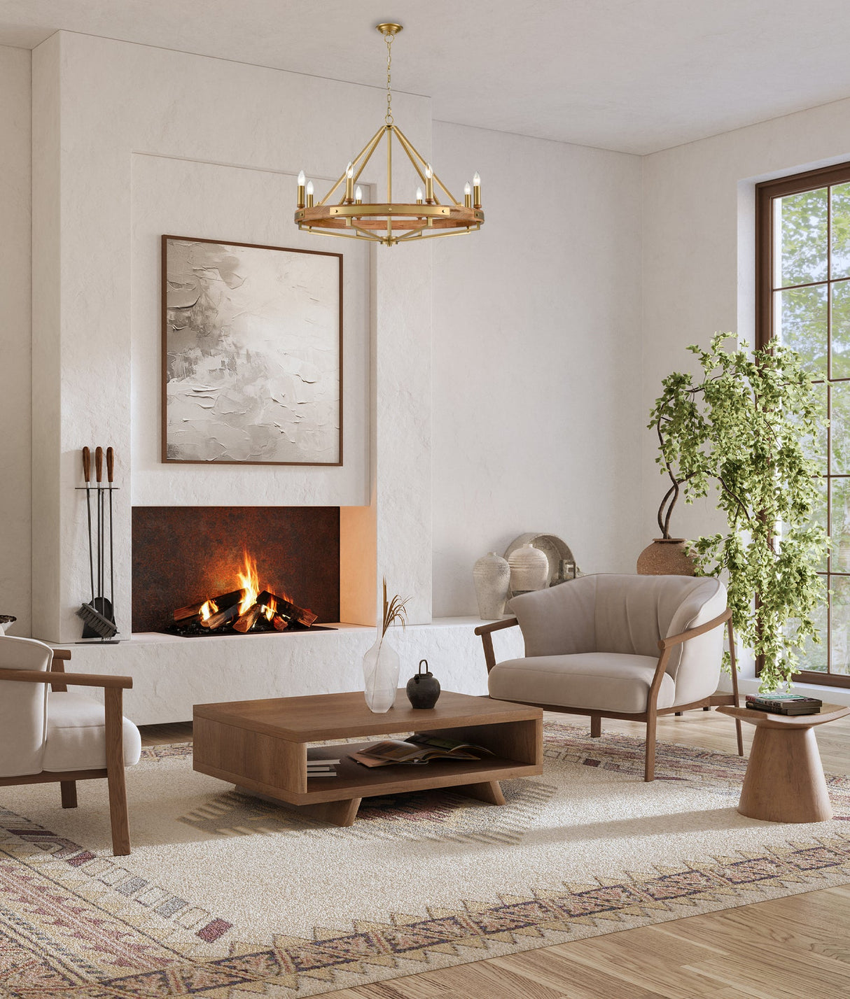 FUNALE: Interior Candelabra Natural Wood / Oak Wood Pendant Lights (6/ 8/ 12-Light)