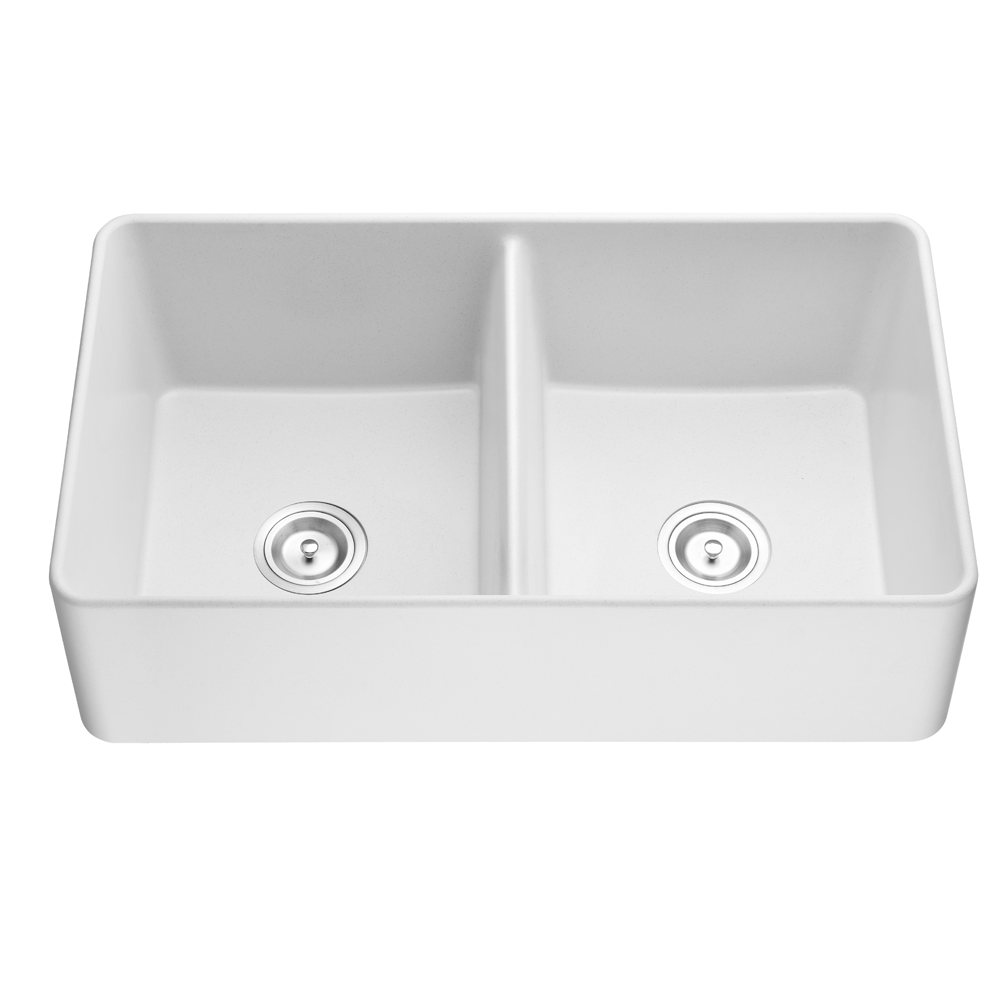 Farmhouse Quartz Kitchen Double Bowl Sink 838x482x262 (Matte Grey)
