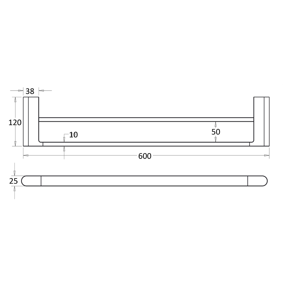 Flores Double Towel Rail 600 mm Drawing