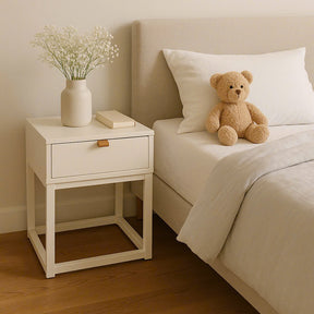 Flynn Teak Bedside Table - White - 0.55m