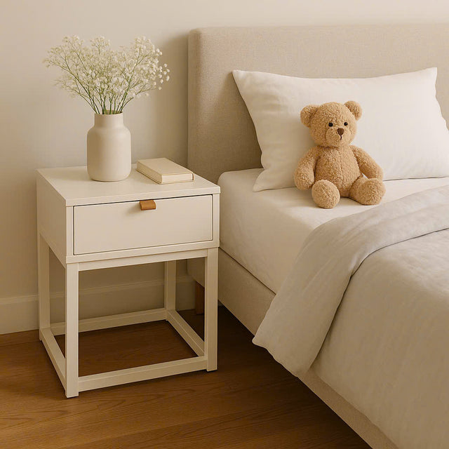 Flynn Teak Bedside Table - White - 0.55m