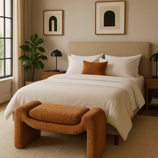 Freja Timber frame Ottoman – Burnt Ochre
