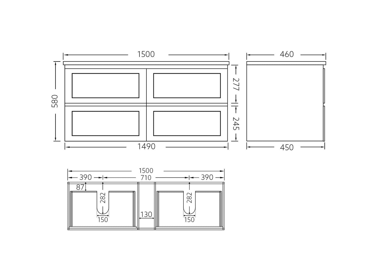 Fremantle PVC Wall Hung Cabinet Vanity 1500mm (Matte Black) (Single/Double Bowl)