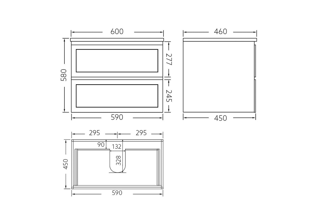 Fremantle PVC Wall Hung Cabinet Vanity 600mm (Matte Black)