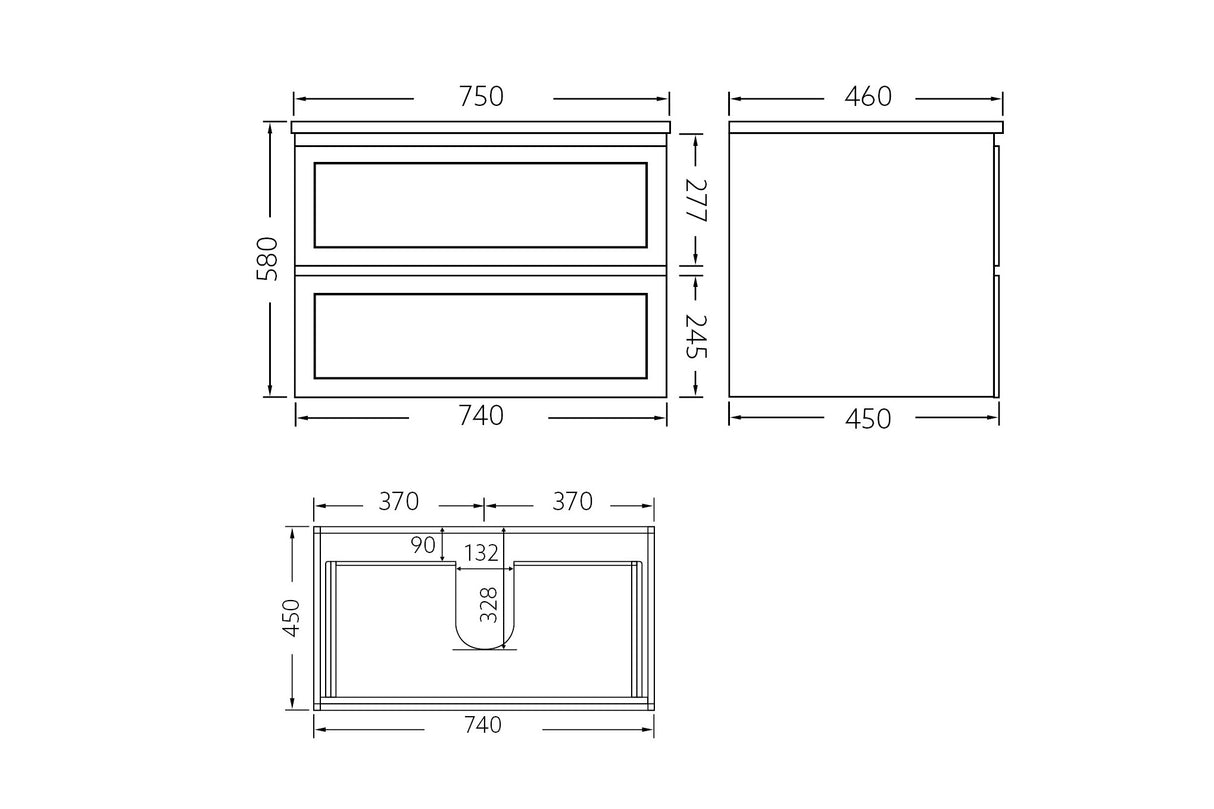Fremantle PVC Wall Hung Cabinet Vanity 750mm (Matte Black)