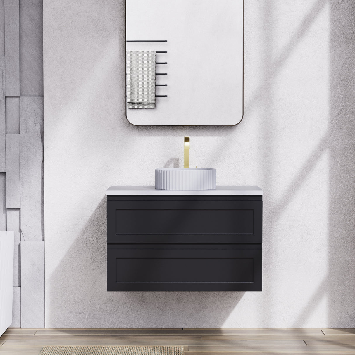 Fremantle PVC Wall Hung Cabinet Vanity 900mm (Matte Black)