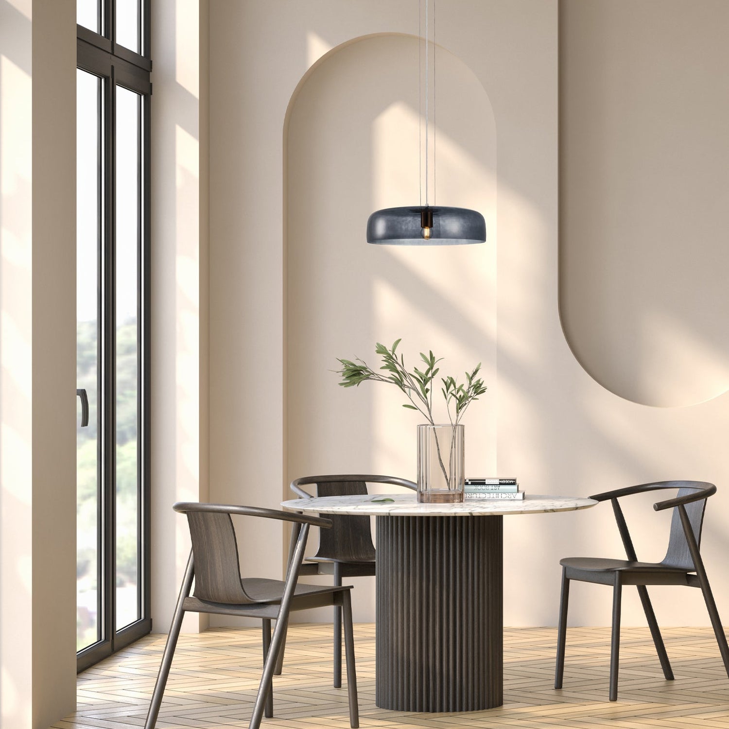 GELATINA: Interior Dome Glass with Brass Highlight Pendant Lights