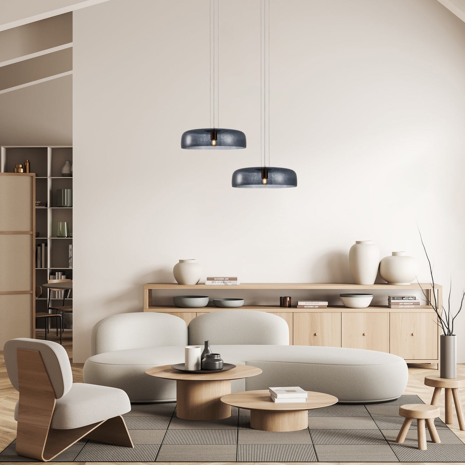GELATINA: Interior Dome Glass with Brass Highlight Pendant Lights