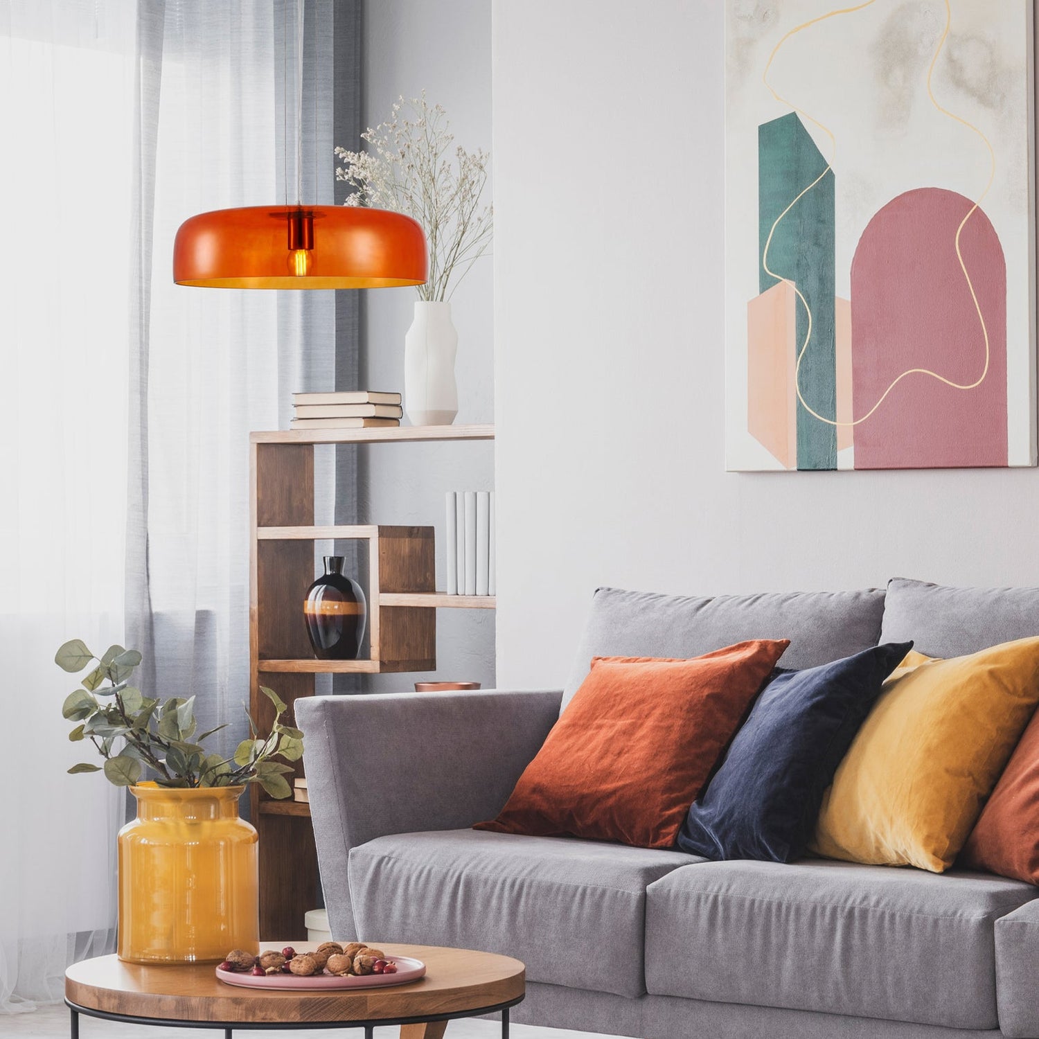GELATINA: Interior Dome Glass with Brass Highlight Pendant Lights