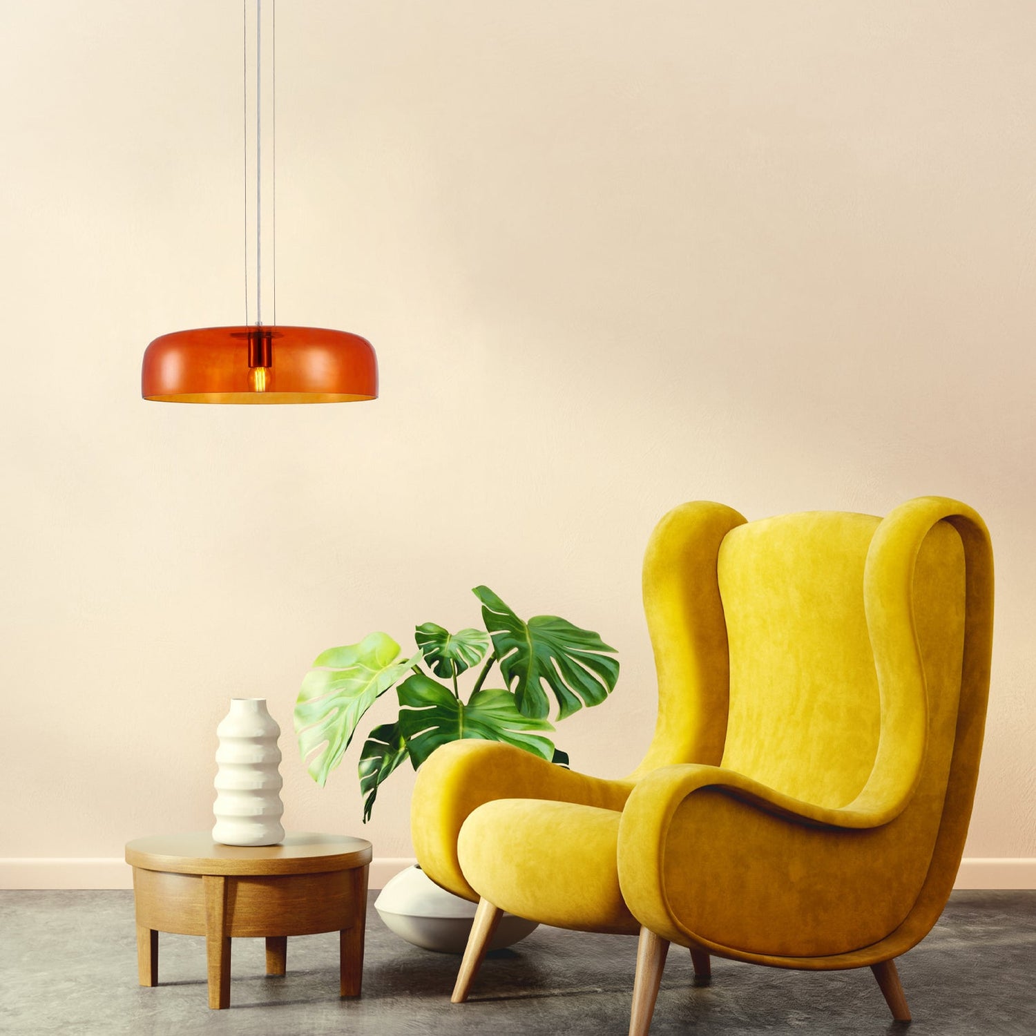 GELATINA: Interior Dome Glass with Brass Highlight Pendant Lights