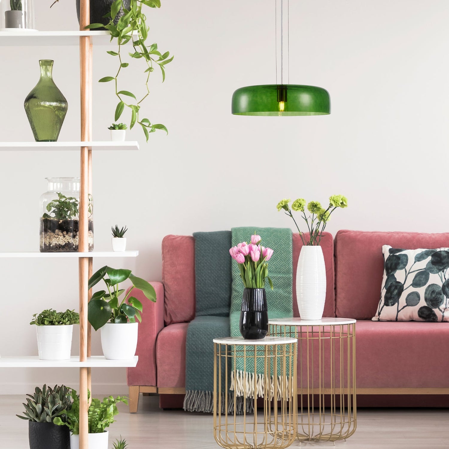 GELATINA: Interior Dome Glass with Brass Highlight Pendant Lights