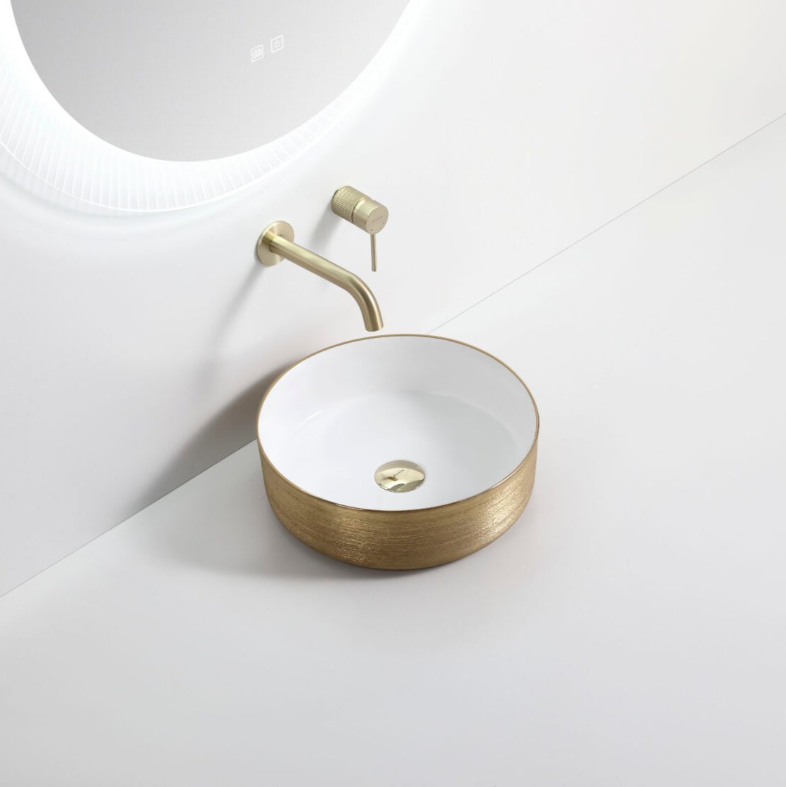 ABS Brushed Gold & Gloss White Basin (Round: 360x360x110)