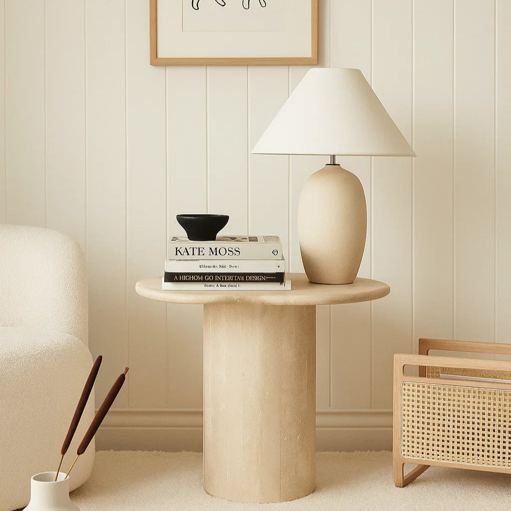 Geo Travertine Organic Side Table – 0.58m
