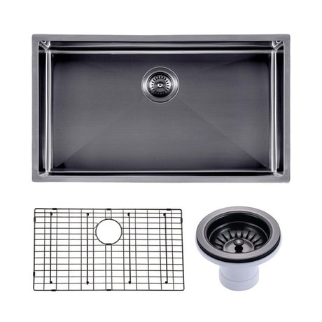 Gunmetal Stainless Steel PVD Single Bowl Kitchen Sink - 762x457x254mm