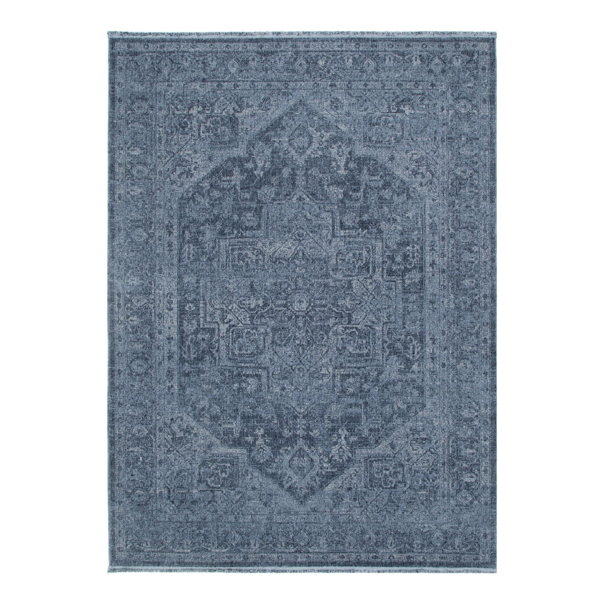 Heritage Distressed Medallion Blue Rug - H104: (Different Tassel)