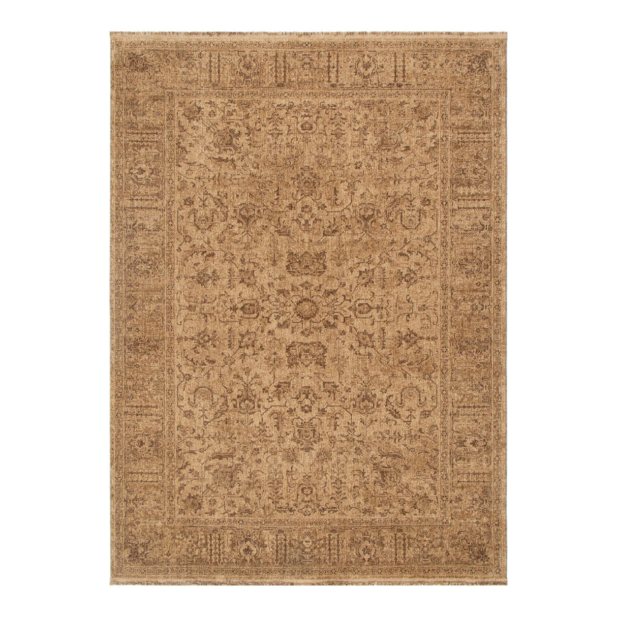 Heritage Distressed Border Mustard Rug - H105: (Different Tassel)