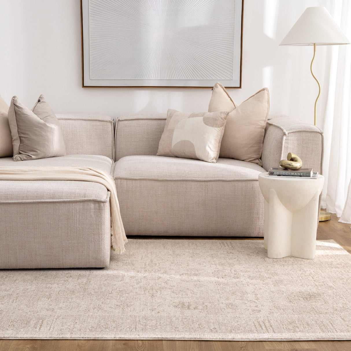 Heritage Distressed Border Beige Rug - H106
