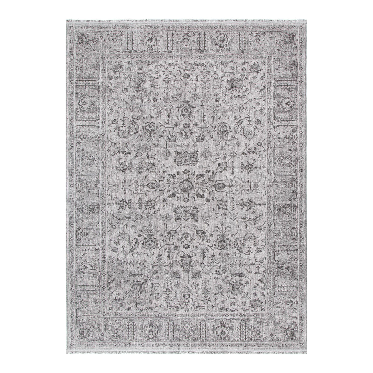 Heritage Distressed Border Grey Rug - H108: (Different Tassel)