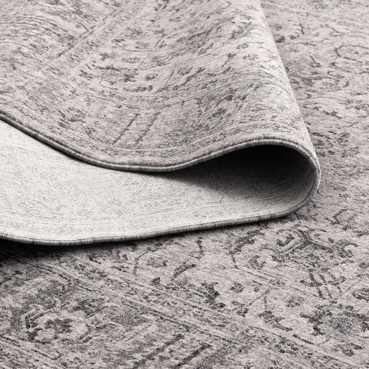 Heritage Distressed Border Grey Rug - H108: (Different Tassel)