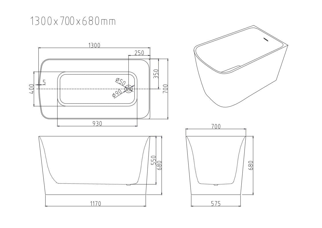 HARVARD Rectangular Corner Bathtub with Overflow (Gloss White) (1000/1100/1300mm)