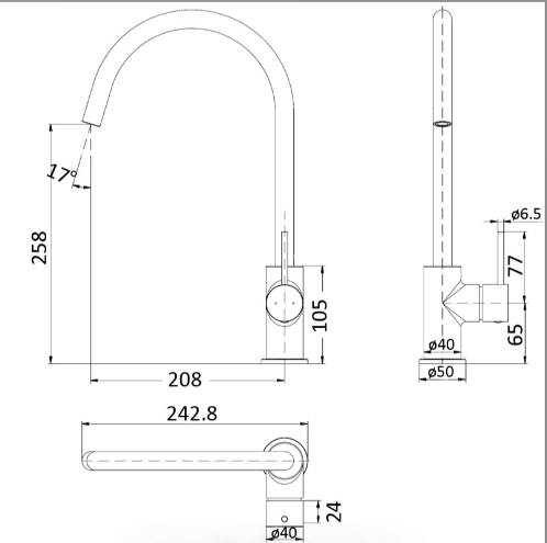 Hali Sink Mixer - Technical Drawing